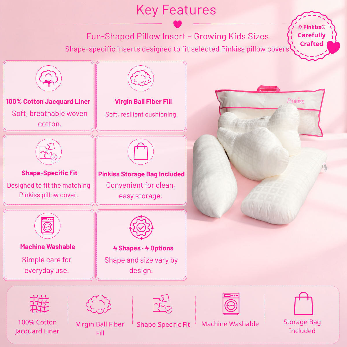 Fun-Shaped Pillow Insert – Growing Kids Sizes