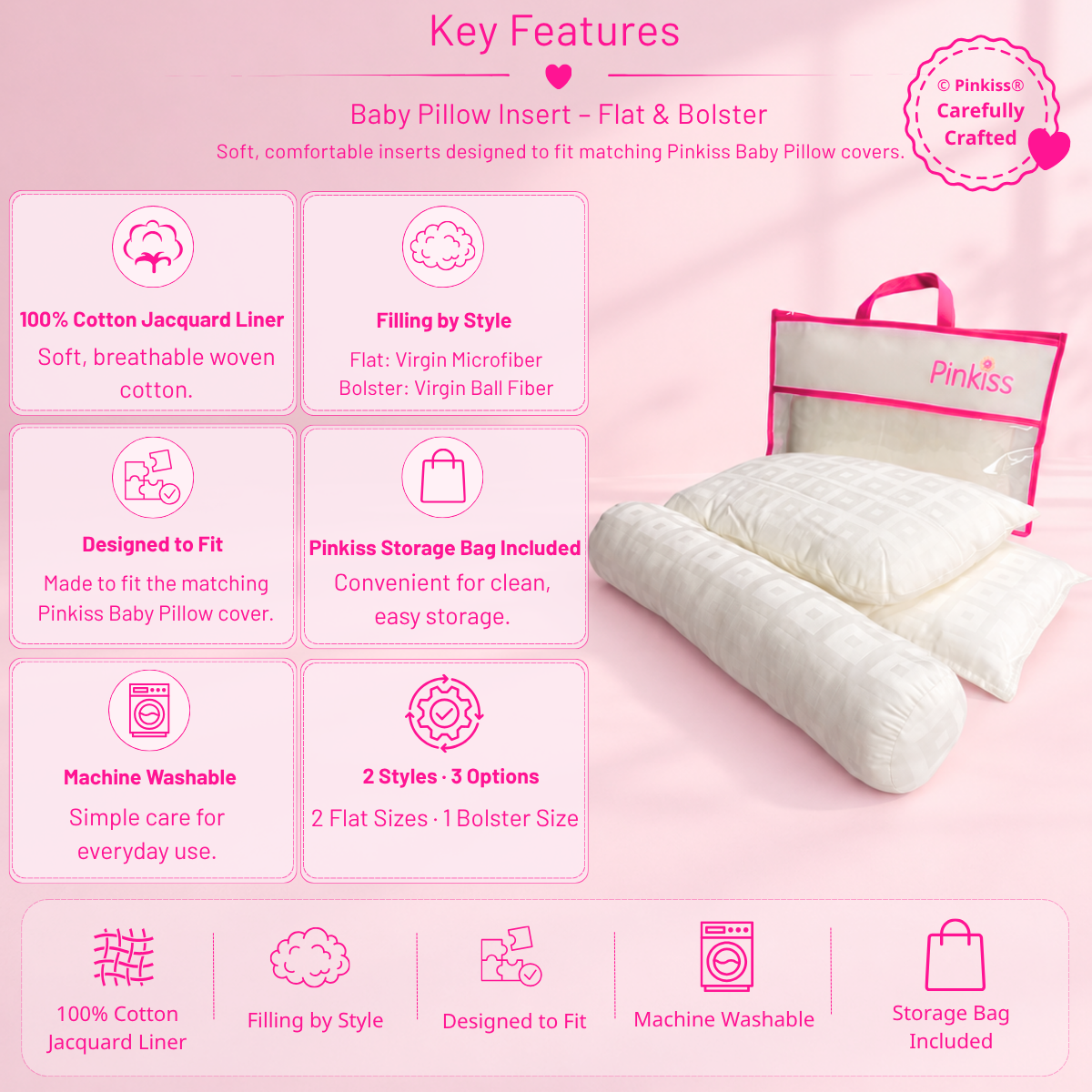 Baby Pillow Insert – Flat & Bolster