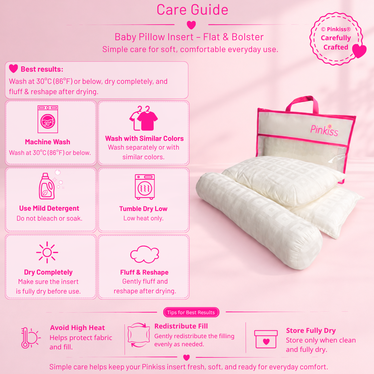 Baby Pillow Insert – Flat & Bolster