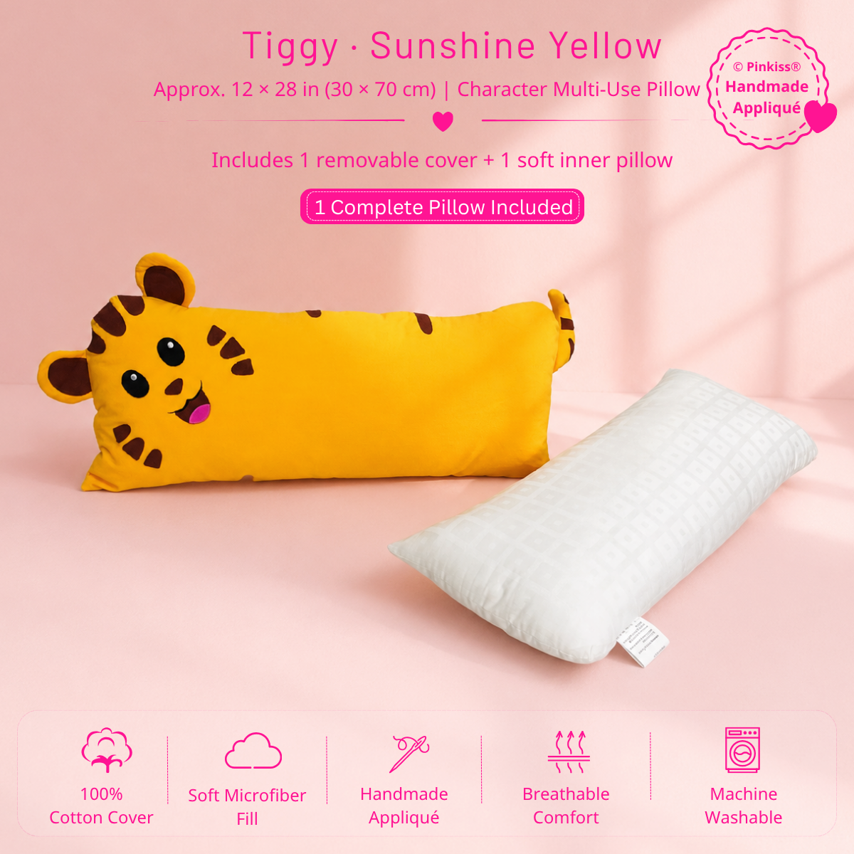 Tiggy yellow tiger Character Multi-Use Pillow, approx. 12 by 28 inches