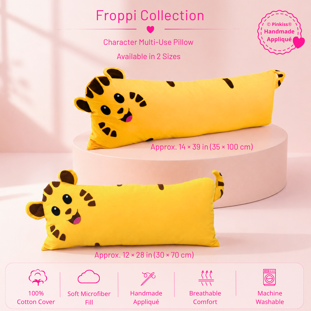Pinkiss Tiggy yellow tiger character multi-use pillow in two sizes