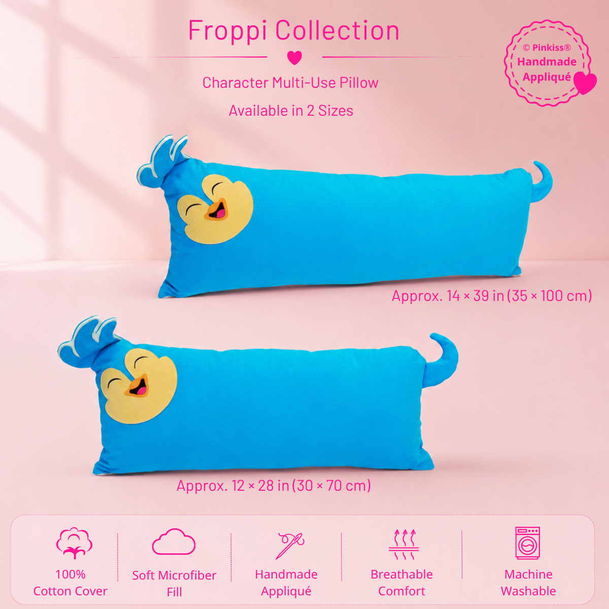 Pinkiss Yo blue character multi-use pillow in two sizes
