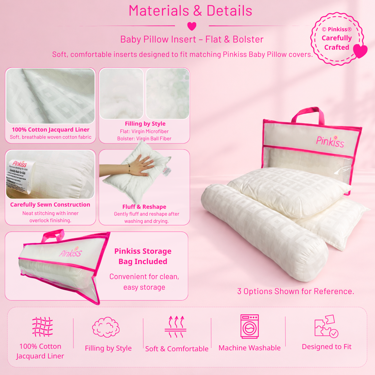 Baby Pillow Insert – Flat & Bolster