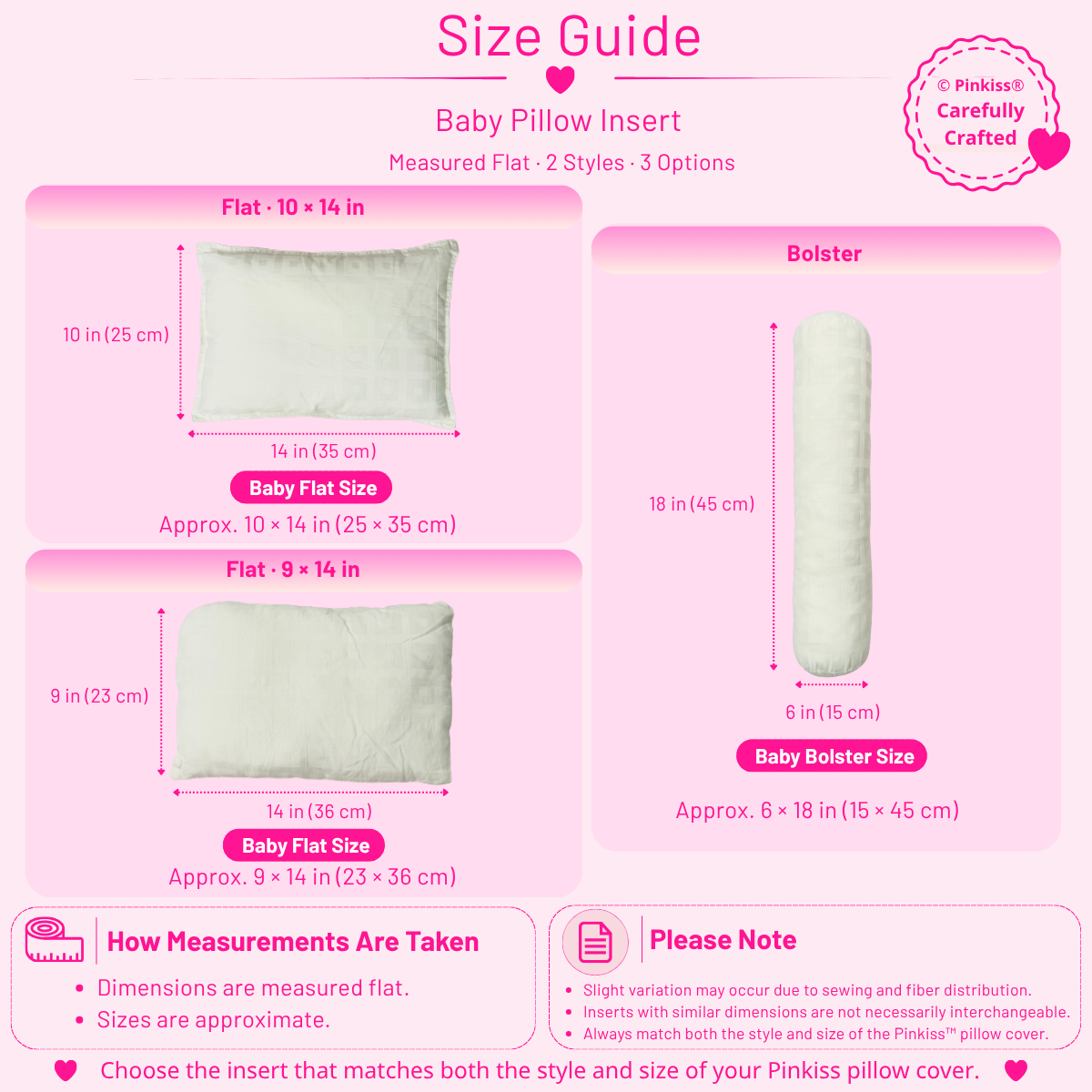 Baby Pillow Insert – Flat & Bolster