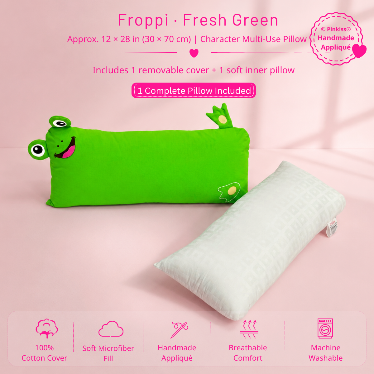 Froppi green frog Character Multi-Use Pillow, approx. 12 by 28 inches