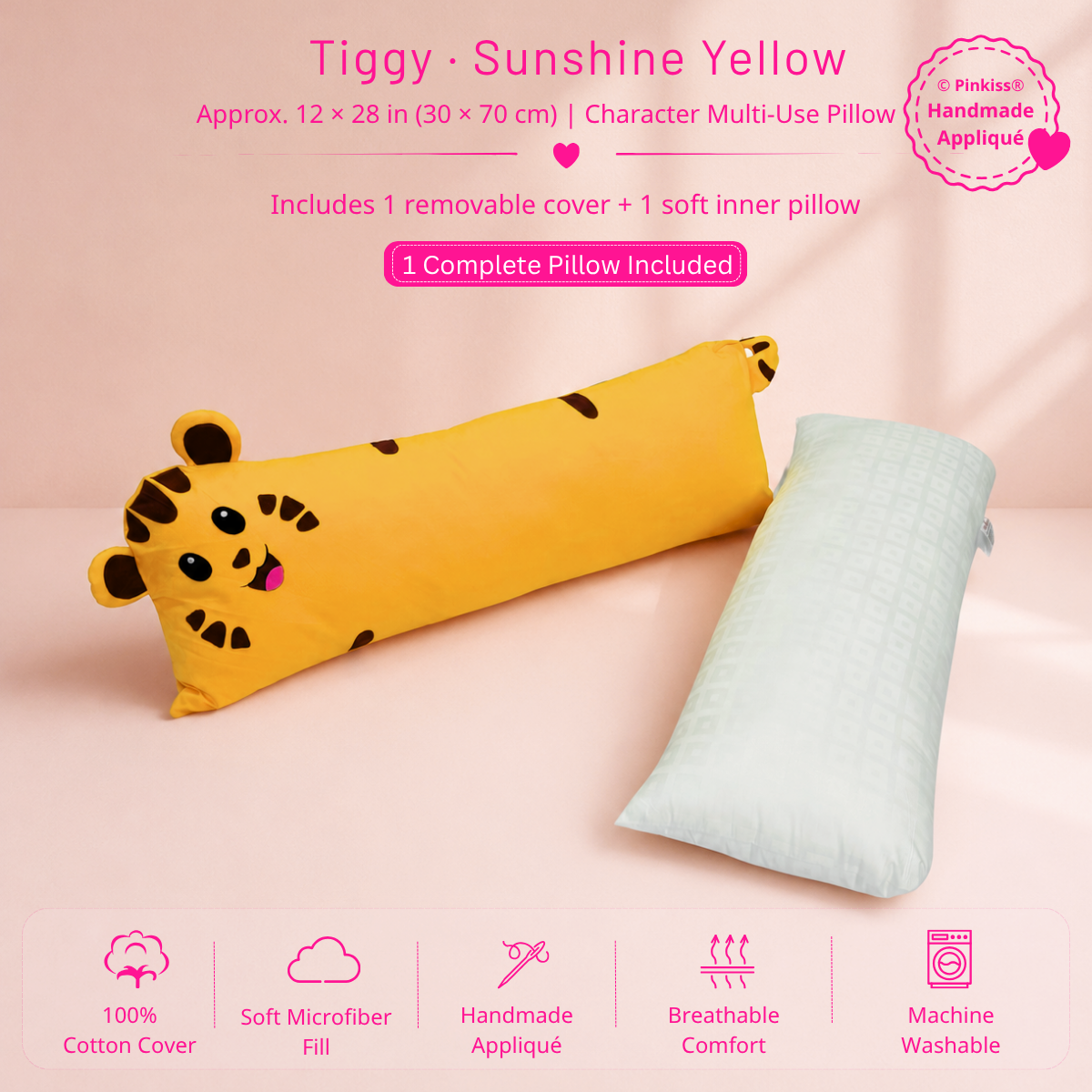 Tiggy yellow tiger Character Multi-Use Pillow, approx. 14 by 39 inches